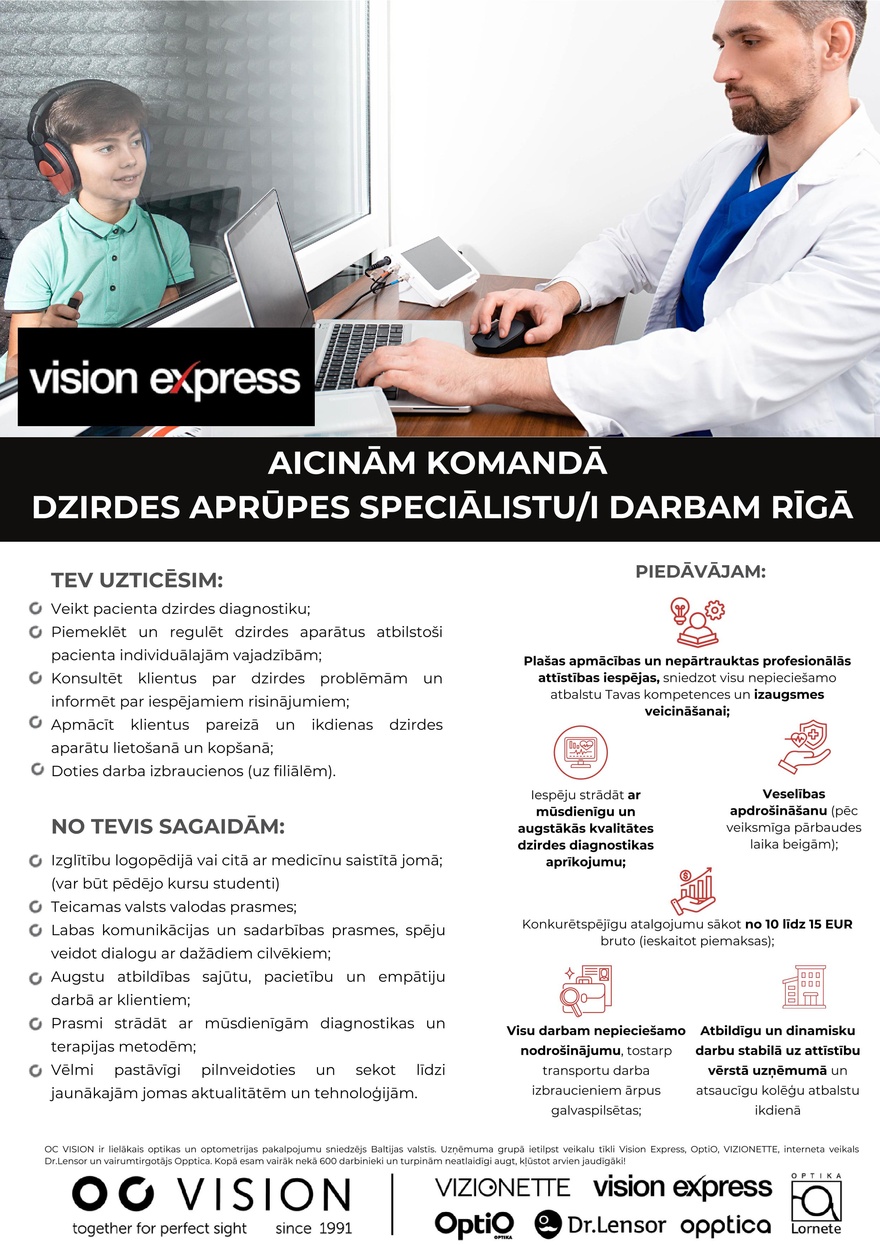 VISION EXPRESS BALTIJA SIA Dzirdes aprūpes speciālists/e