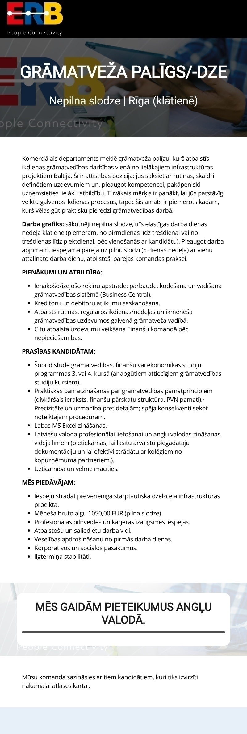 E.R.B. RAIL JV PS Grāmatveža palīgs/-dze (uz nepilnu slodzi)