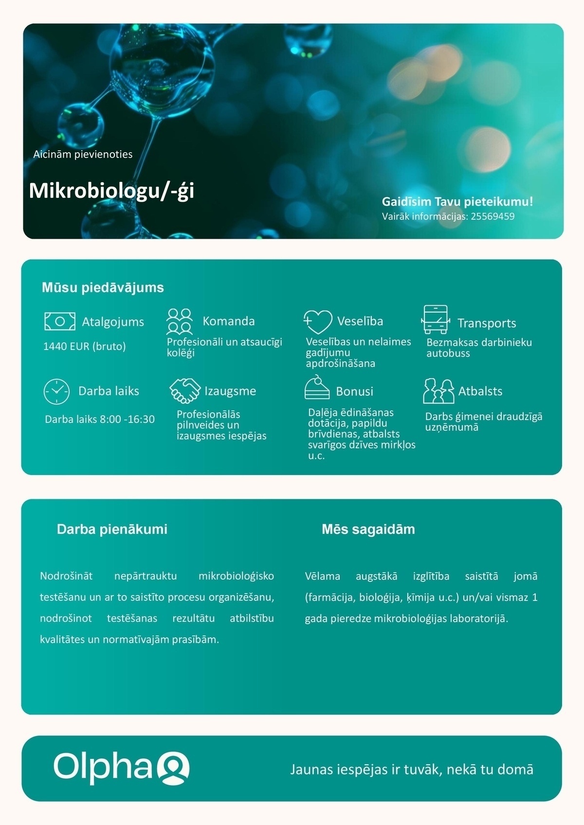 Olpha, AS Mikrobiologs/-ģe
