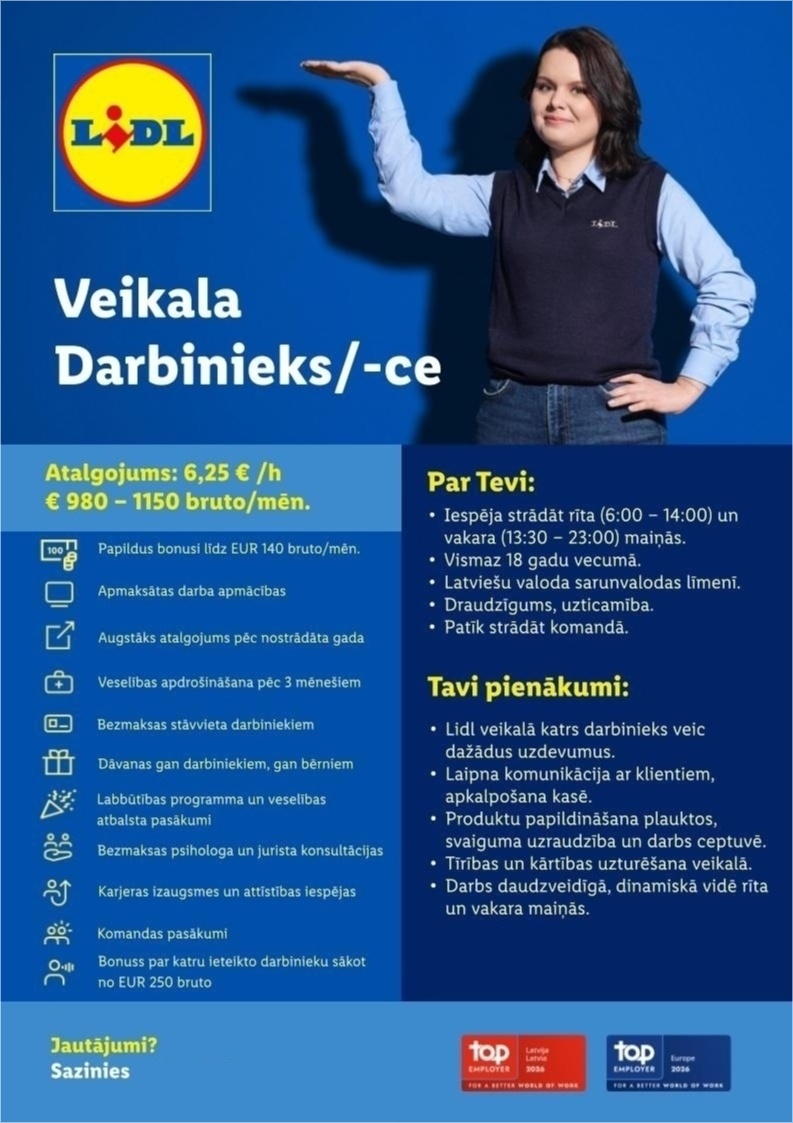 Lidl Latvija, SIA Veikala darbinieks/-ce Tukumā