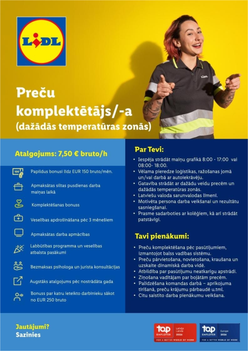 Lidl Latvija, SIA Preču komplektētājs/-a (dažādās temperatūras zonās)