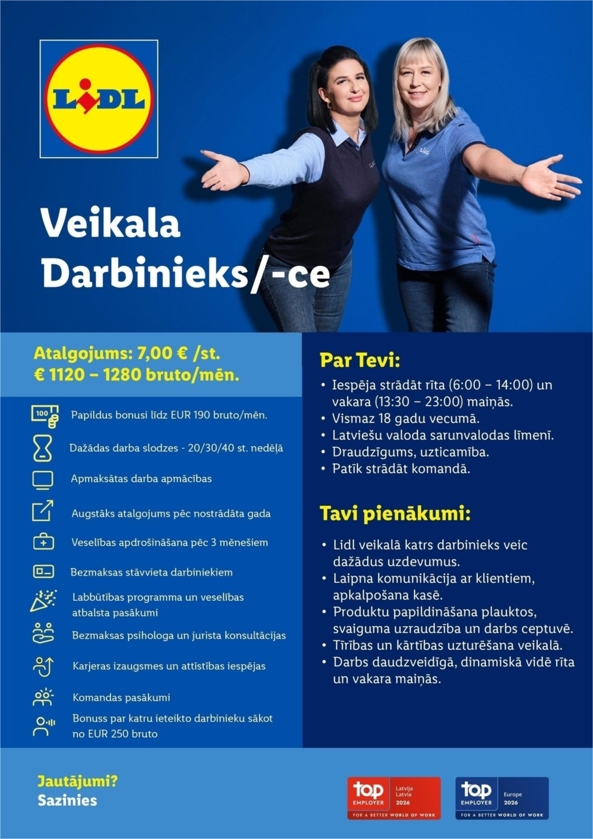 Lidl Latvija, SIA Veikala darbinieks/-ce Ziepniekkalnā, Rīgā