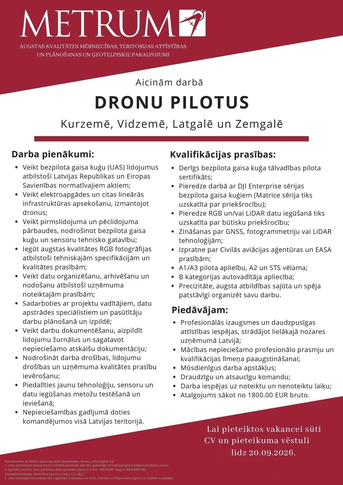 METRUM, SIA Dronu pilots/-e