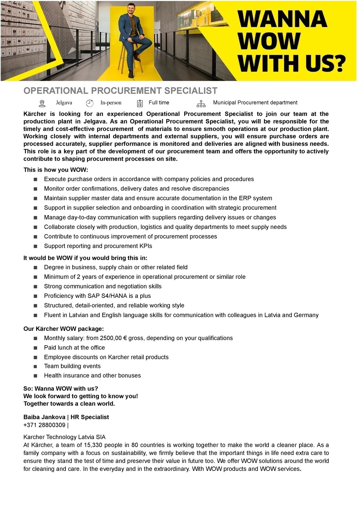 Karcher Technology Latvia, SIA OPERATIONAL PROCUREMENT SPECIALIST
