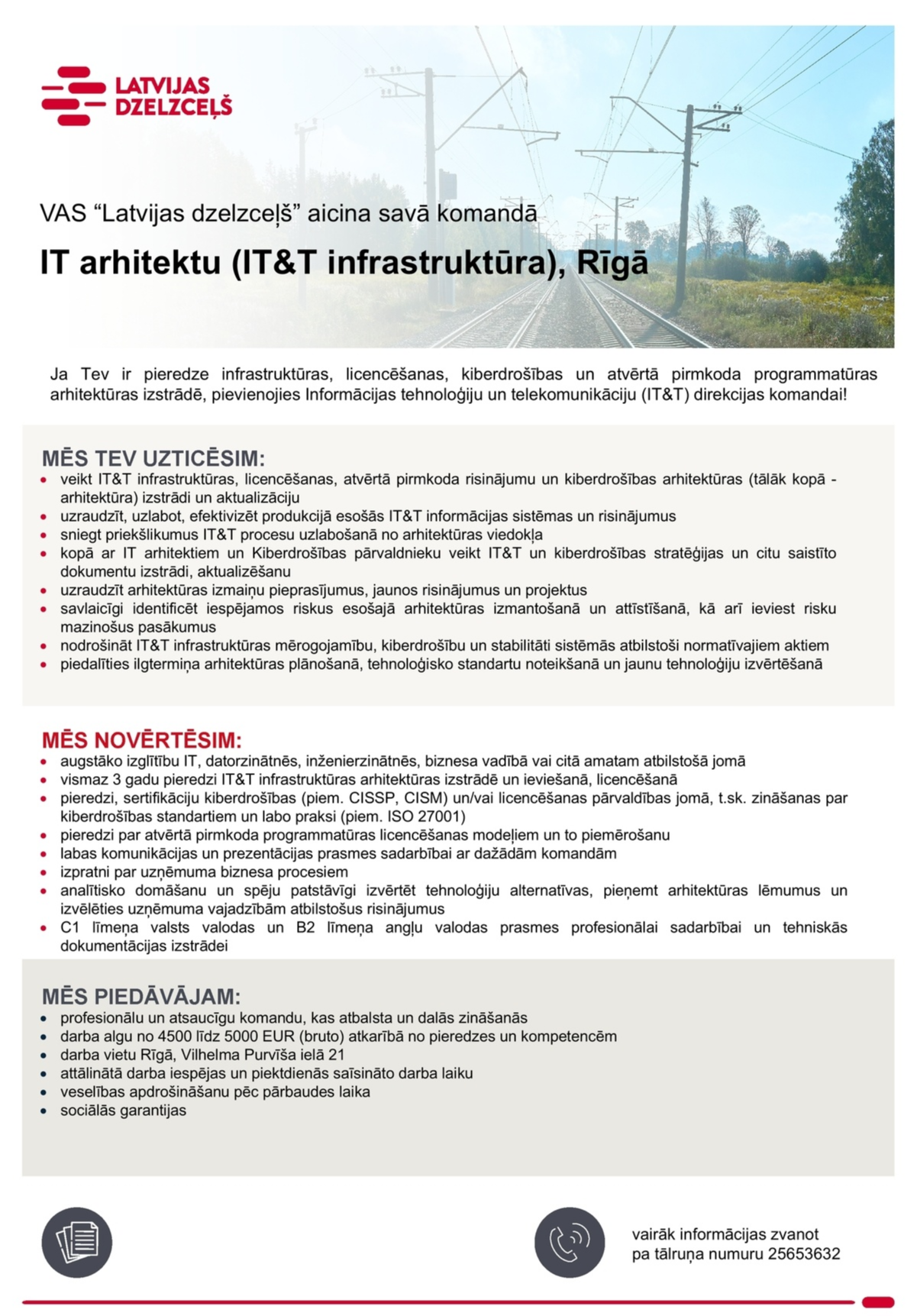 Latvijas dzelzceļš, VAS IT arhitekts/-e (IT&T infrastruktūra)