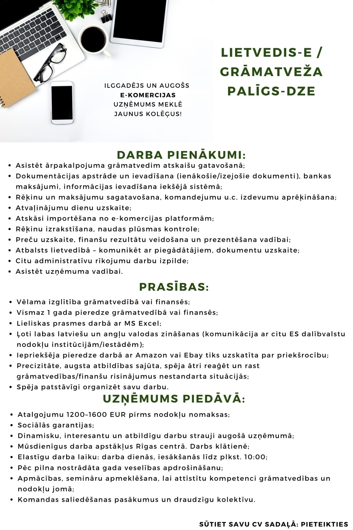 Ozo Brothers, SIA Lietvedis(-e) / Grāmatveža palīgs(-dze)