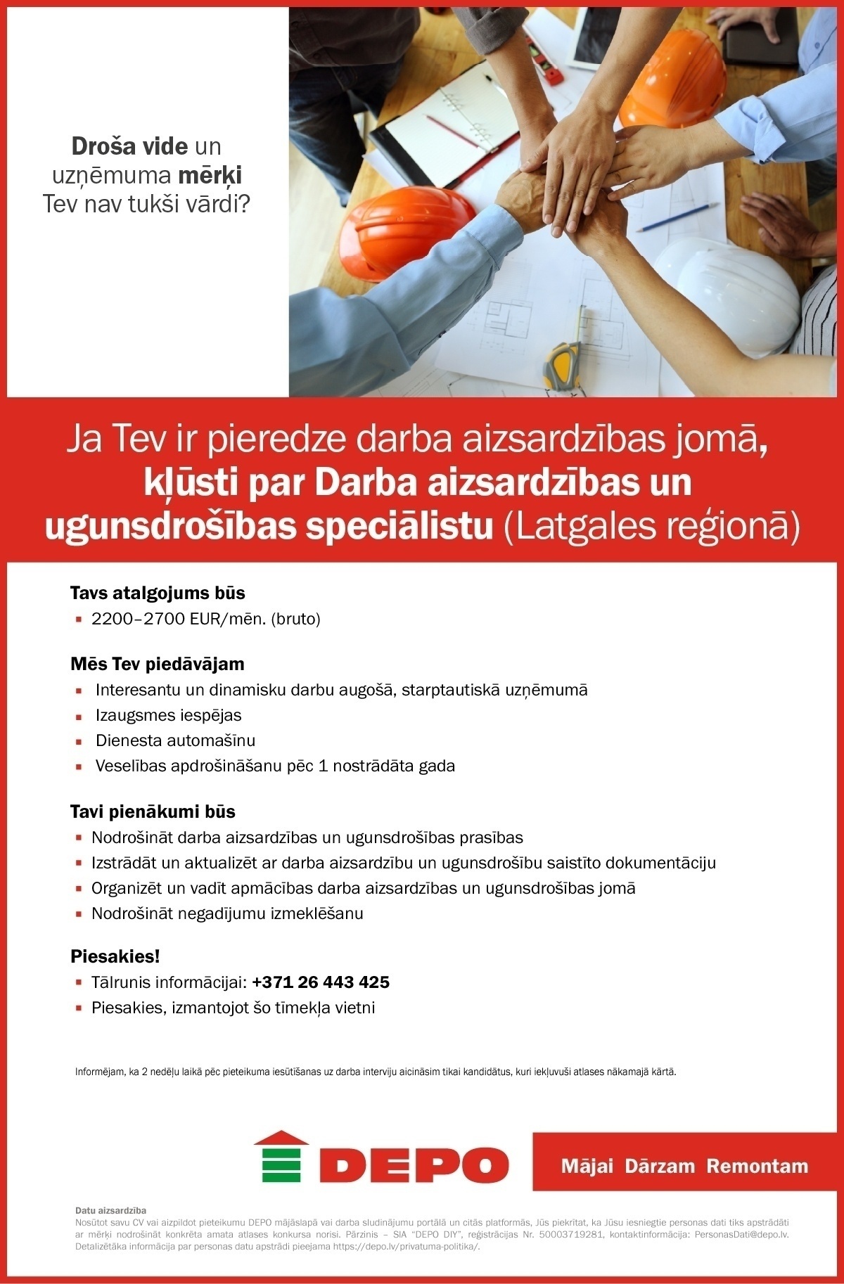 DEPO DIY, SIA Darba aizsardzības un ugunsdrošības speciālists/-e (Latgales reģionā)