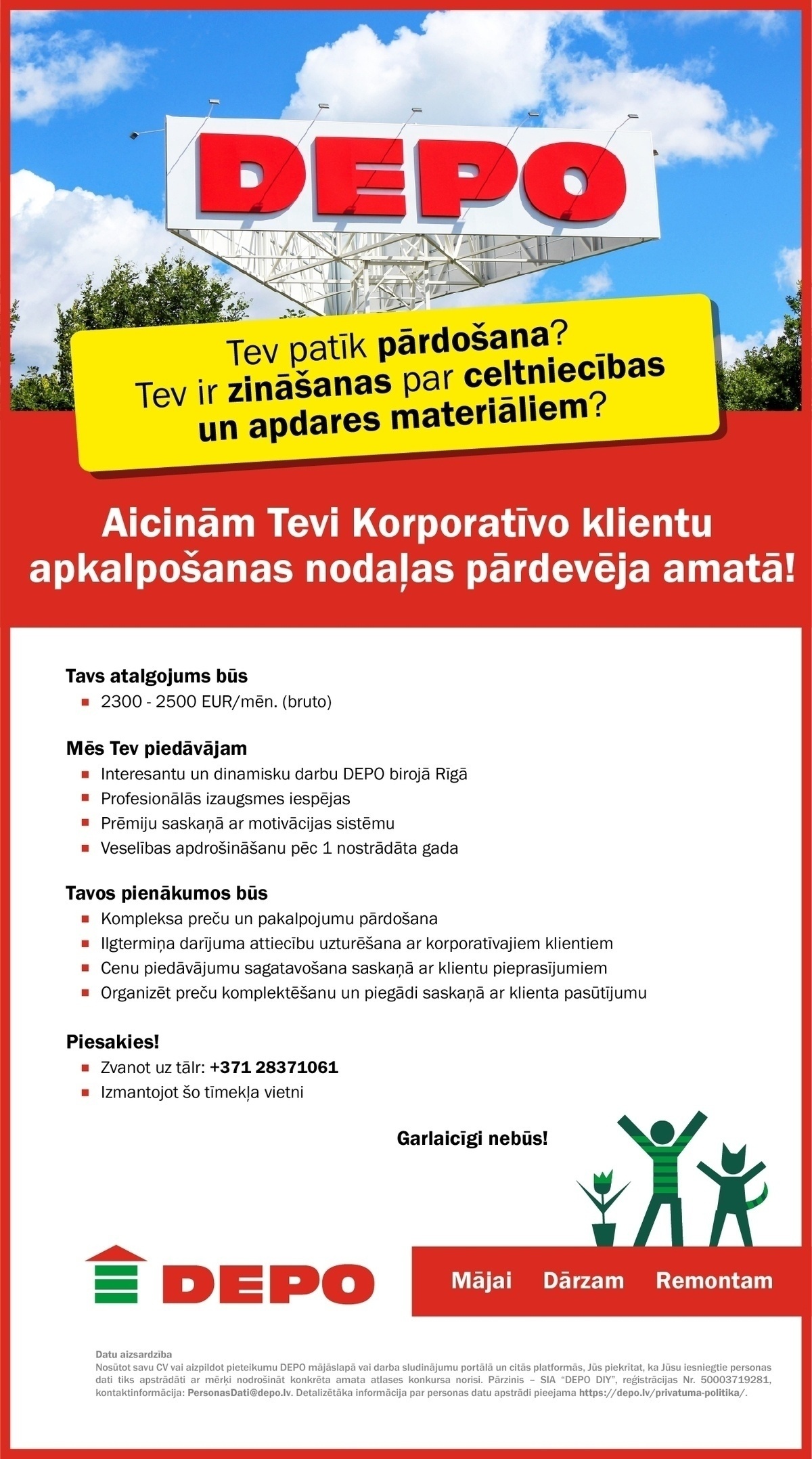 DEPO DIY, SIA Korporatīvo klientu apkalpošanas nodaļas pārdevējs/-a