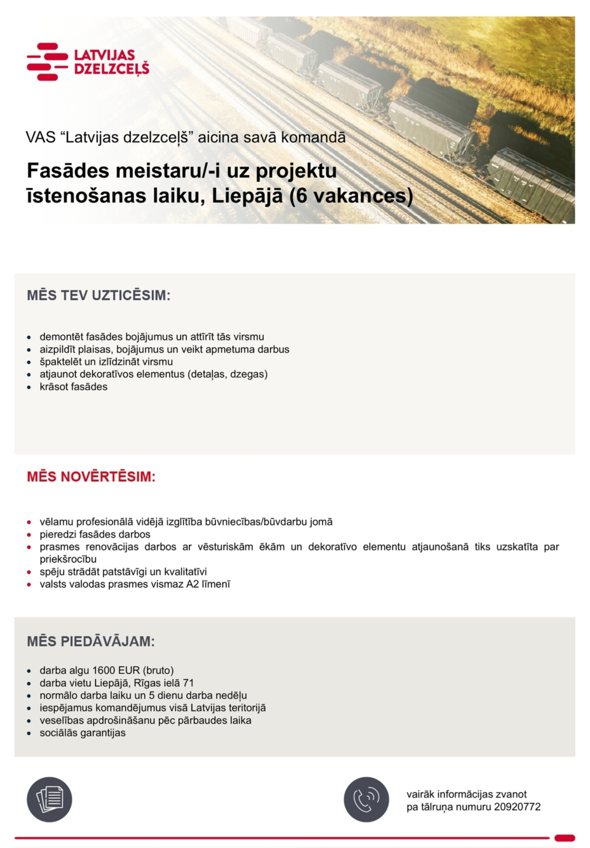 Latvijas dzelzceļš, VAS Fasādes meistars/-e