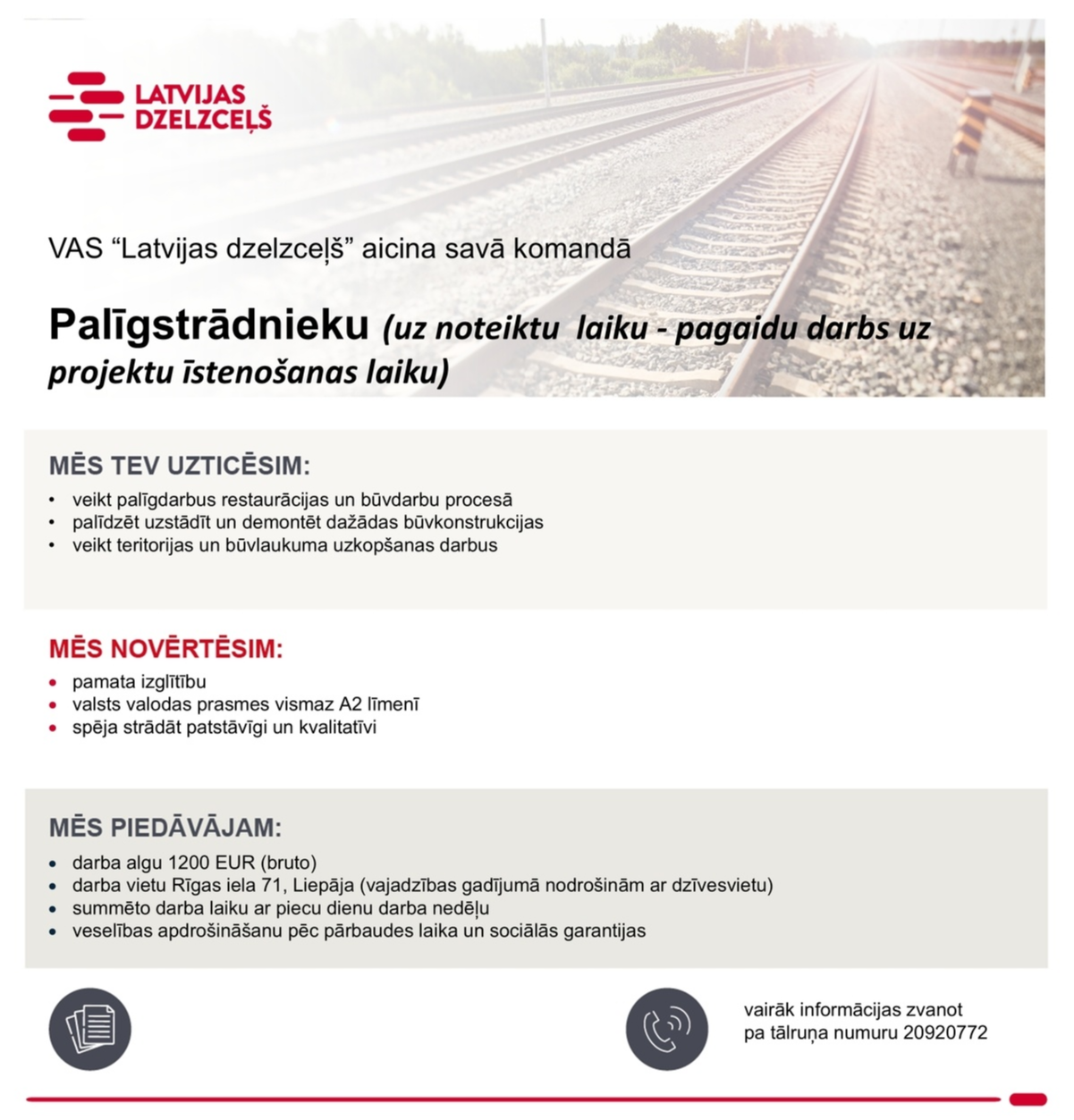 Latvijas dzelzceļš, VAS Palīgstrādnieks/-ce