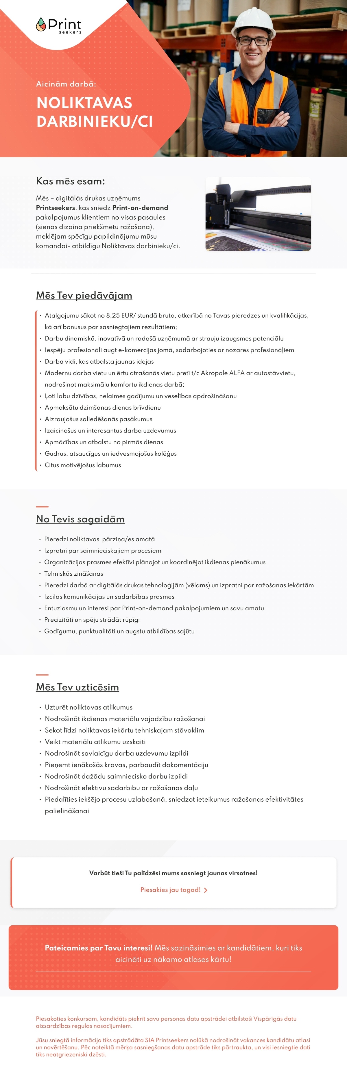 Printseekers, SIA Noliktavas darbinieks/-ce