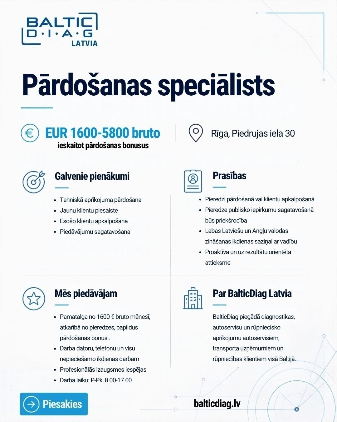 BD Baltic, SIA Pārdošanas speciālists/-e (Sales manager)