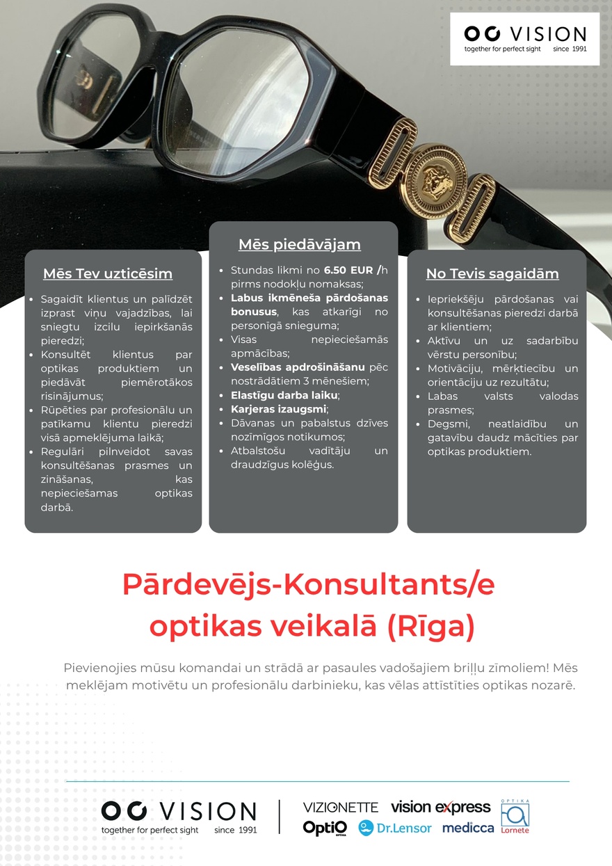 OC VISION Pārdošanas konsultants/e