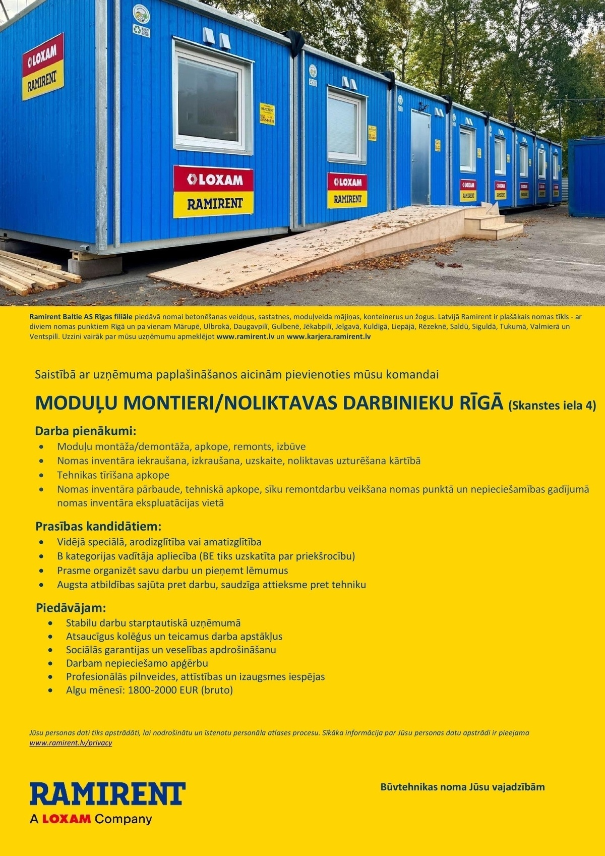 Ramirent Baltic AS Rīgas filiāle, AKF Moduļu montieris/-e / Noliktavas darbinieks/-ce Rīgā