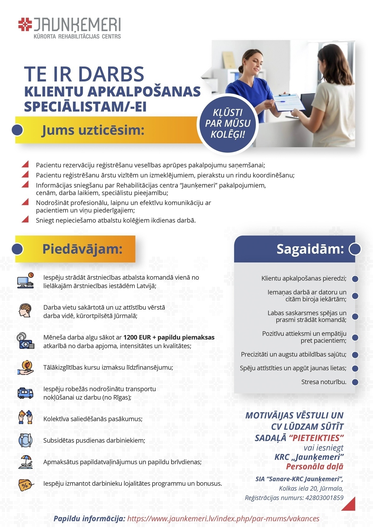 SANARE-KRC JAUNĶEMERI, SIA Klientu apkalpošanas speciālists/-e
