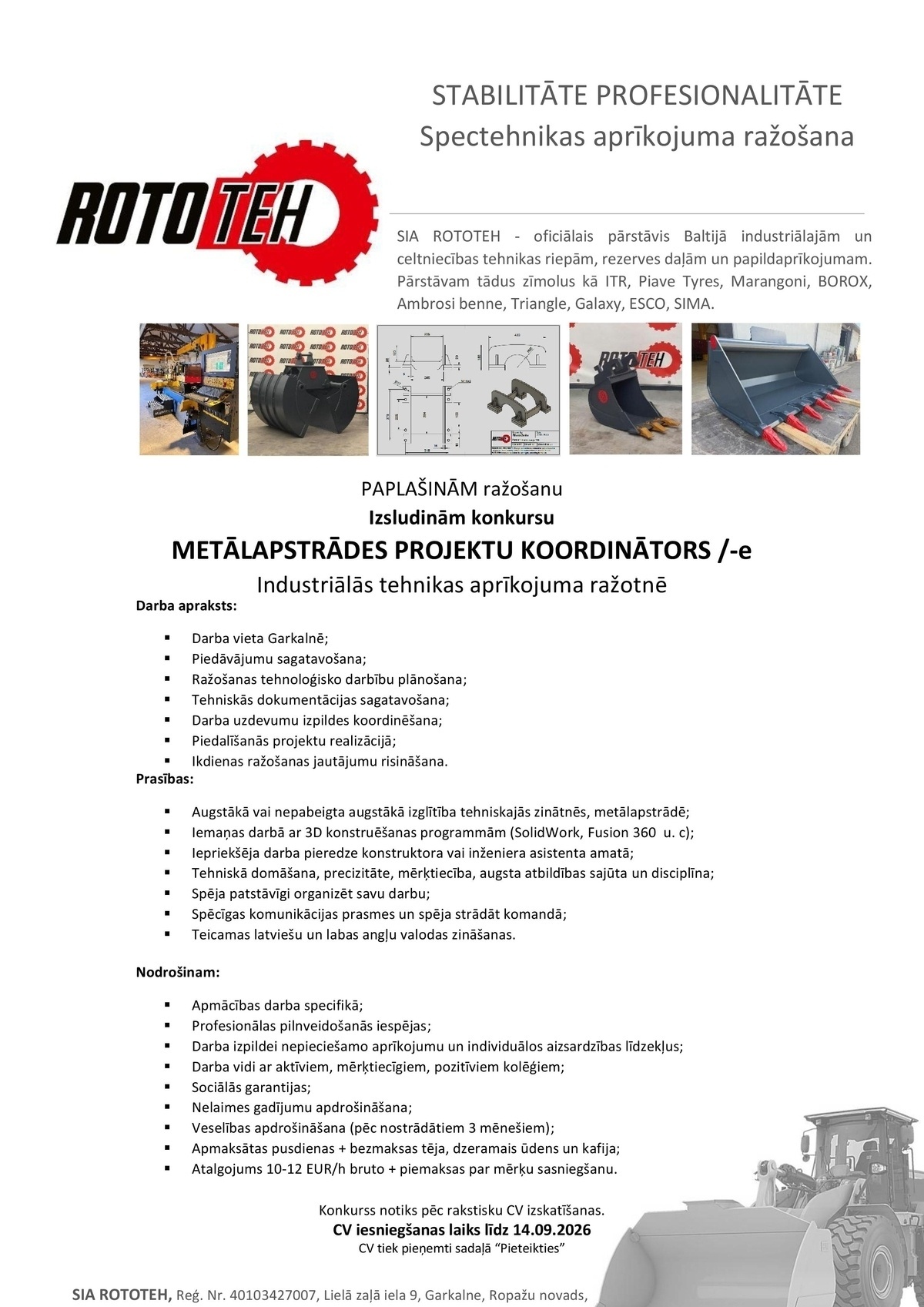 Rototeh, SIA Metālapstrādes projektu koordinātors/-e
