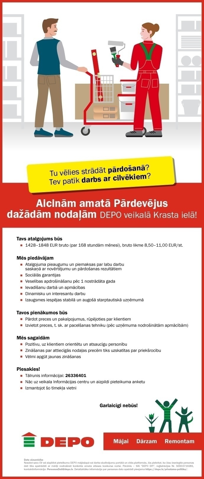 DEPO DIY, SIA Pārdevējs/-a dažādās nodaļās Krasta ielā
