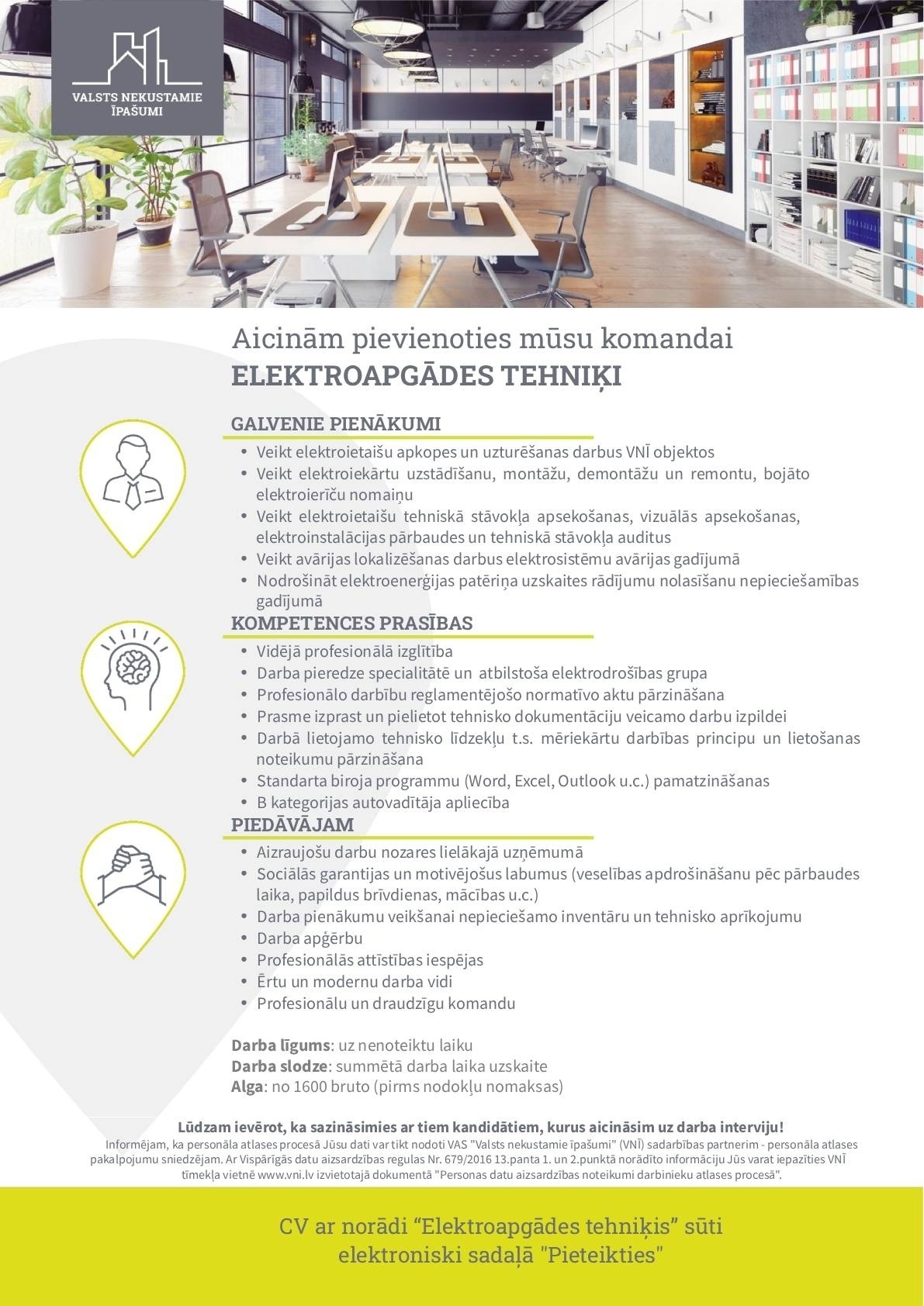 Valsts nekustamie īpašumi, VAS Elektroapgādes tehniķis/-e