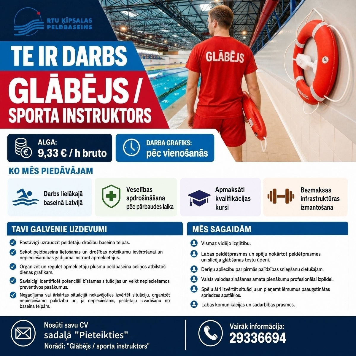 ĶĪPSALAS PELDBASEINS, SIA Glābējs/-a / Sporta instruktors/-e