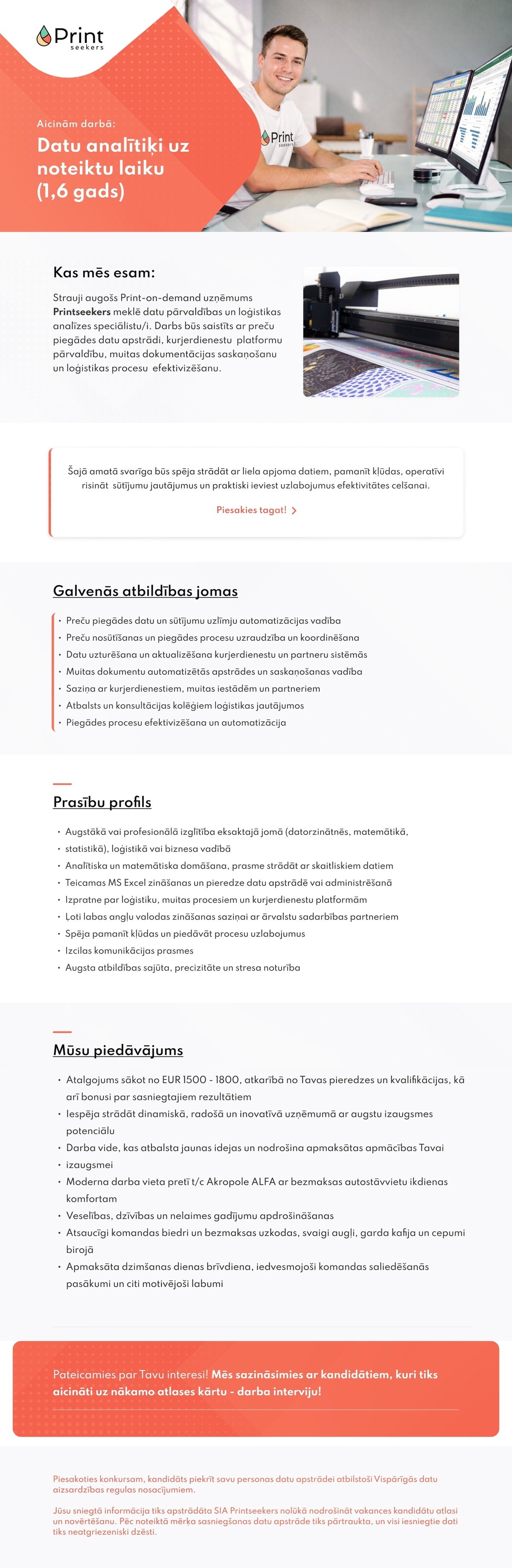 Printseekers, SIA Datu analītiķis/-e uz noteiktu laiku (1,6 gadi)
