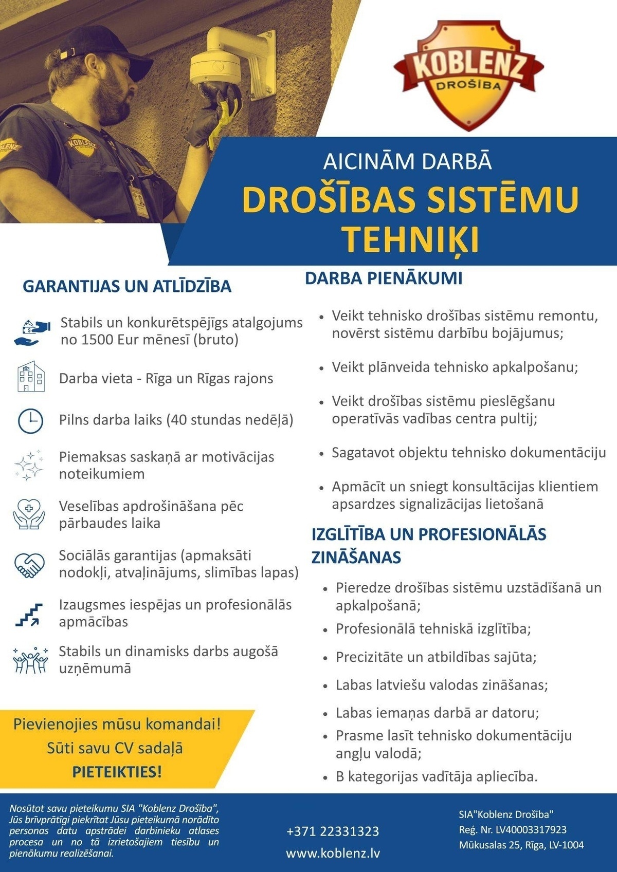 KOBLENZ DROŠĪBA, SIA Drošības sistēmu tehniķis/-e