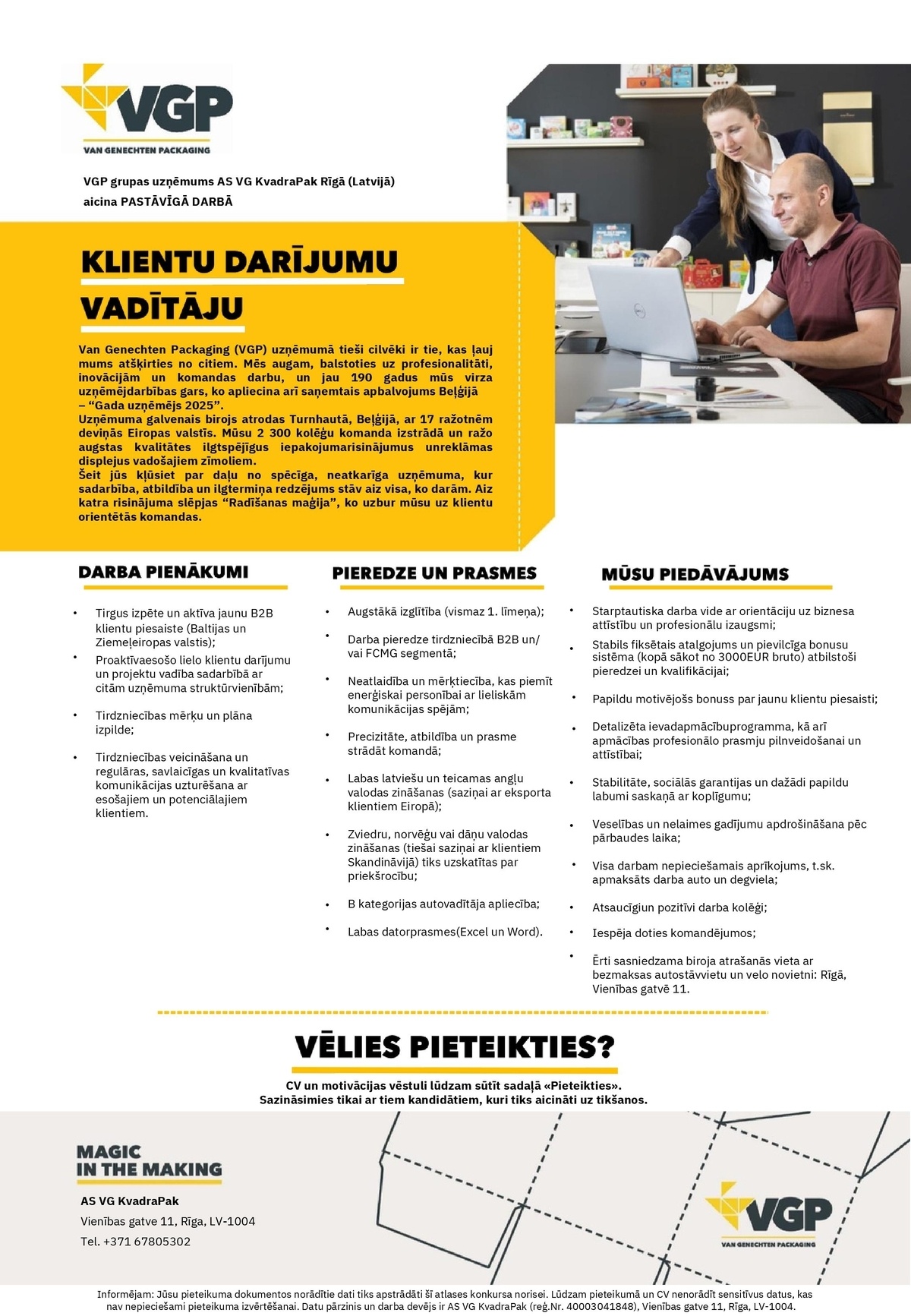 VG KVADRA PAK, AS Klientu darījumu vadītājs/-a