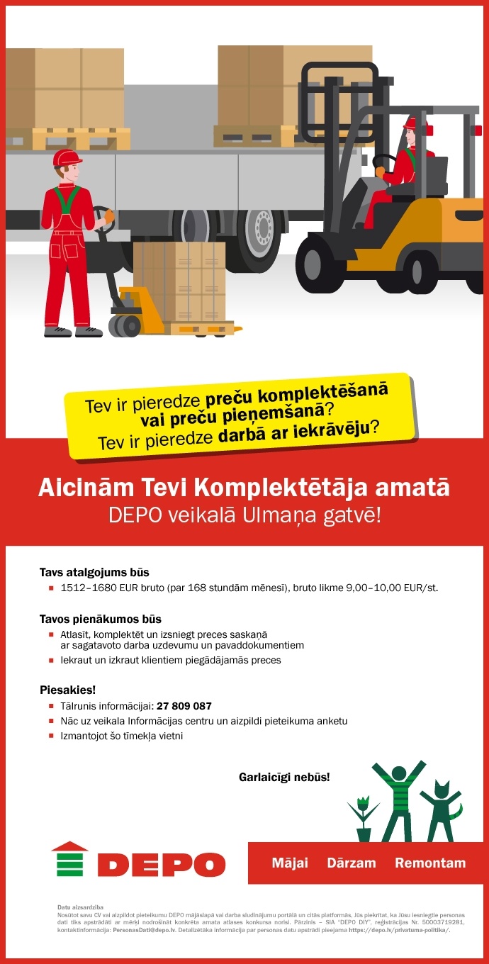 DEPO DIY, SIA Komplektētājs/-a Ulmaņa gatvē
