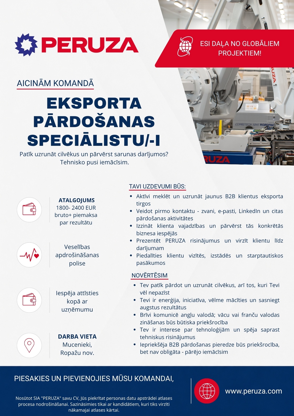 PERUZA, SIA Eksporta pārdošanas speciālists/-e