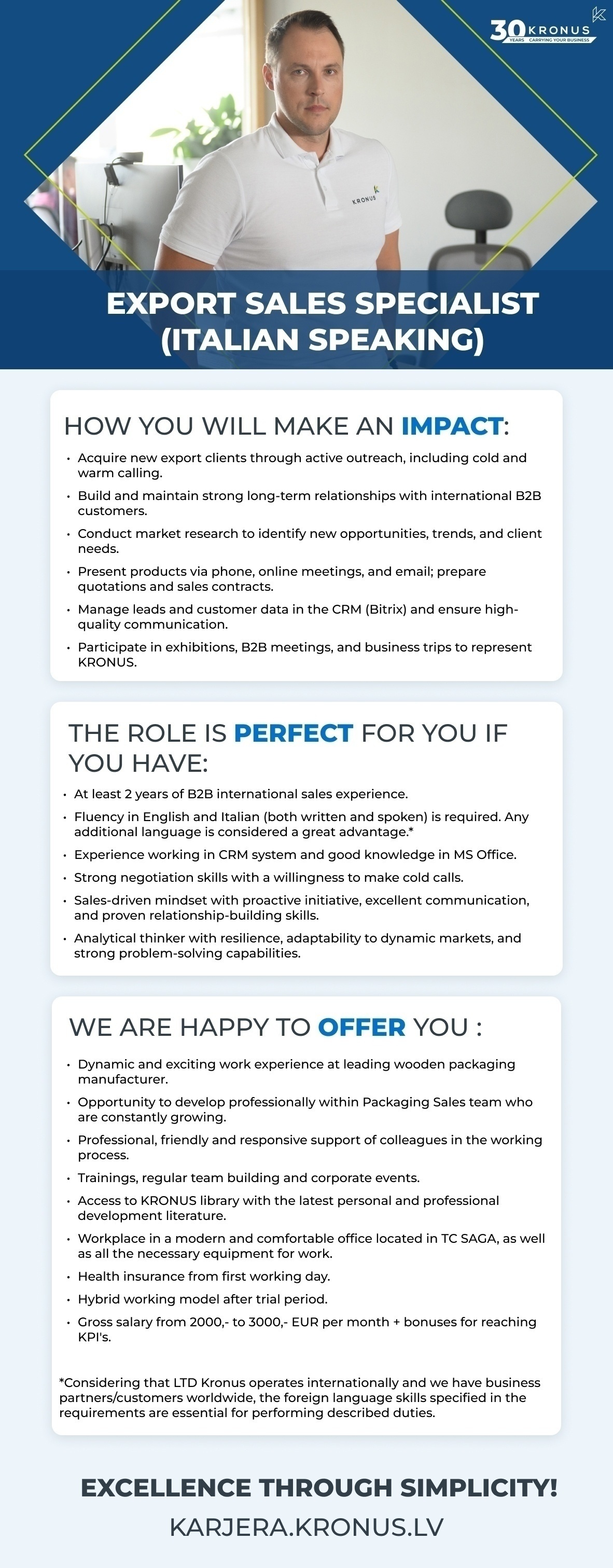 Kronus, SIA Export Sales Specialist (Italian speaking)