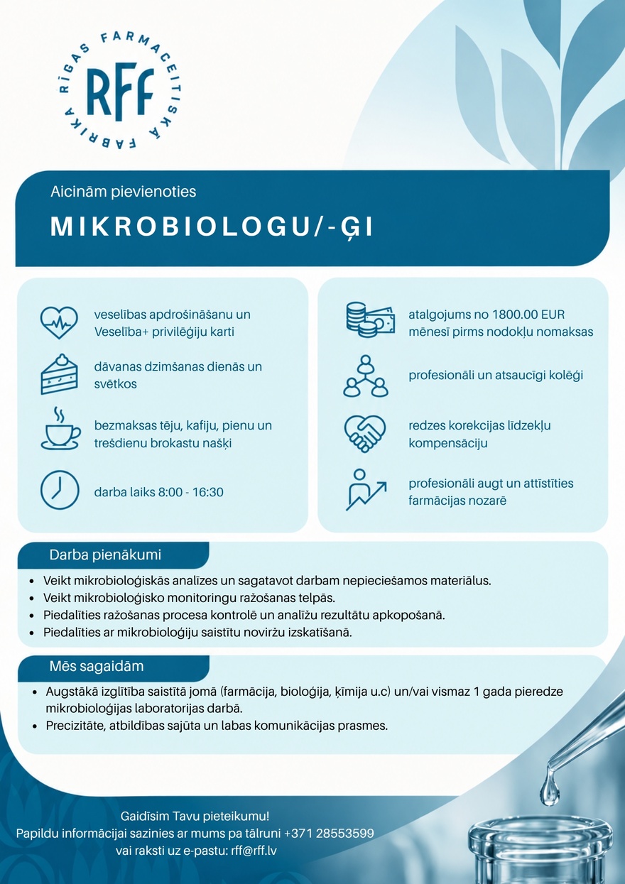 AS''Rīgas Farmaceistiskā fabrika'' Mikrobiologs/-ģe