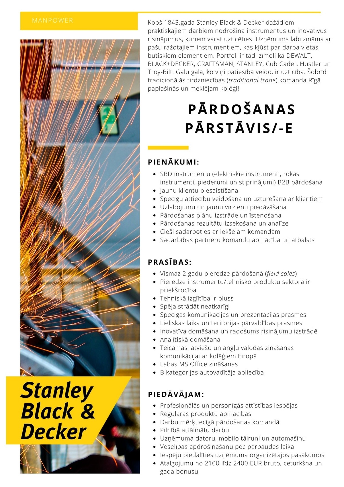 SAS "Manpower Lit" filiāle "Manpower Lit" Pārdošanas pārstāvis/-e