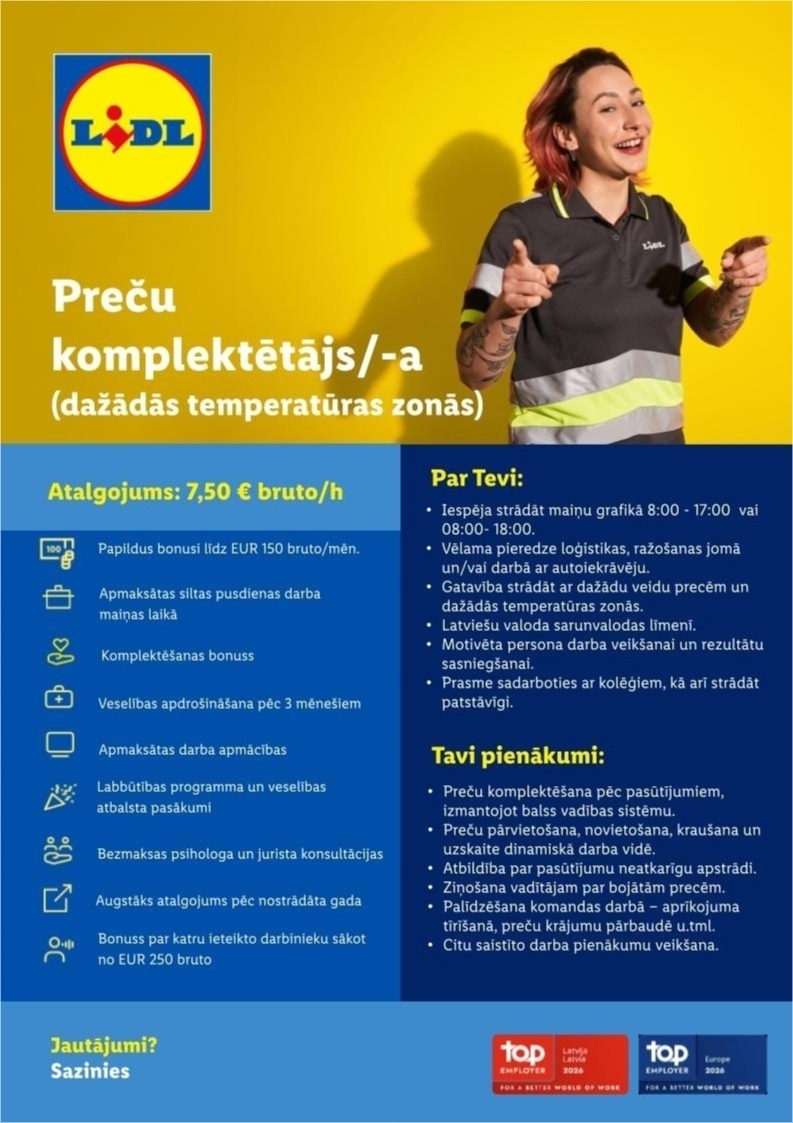 Lidl Latvija, SIA Preču komplektētājs/-a (dažādās temperatūras zonās)