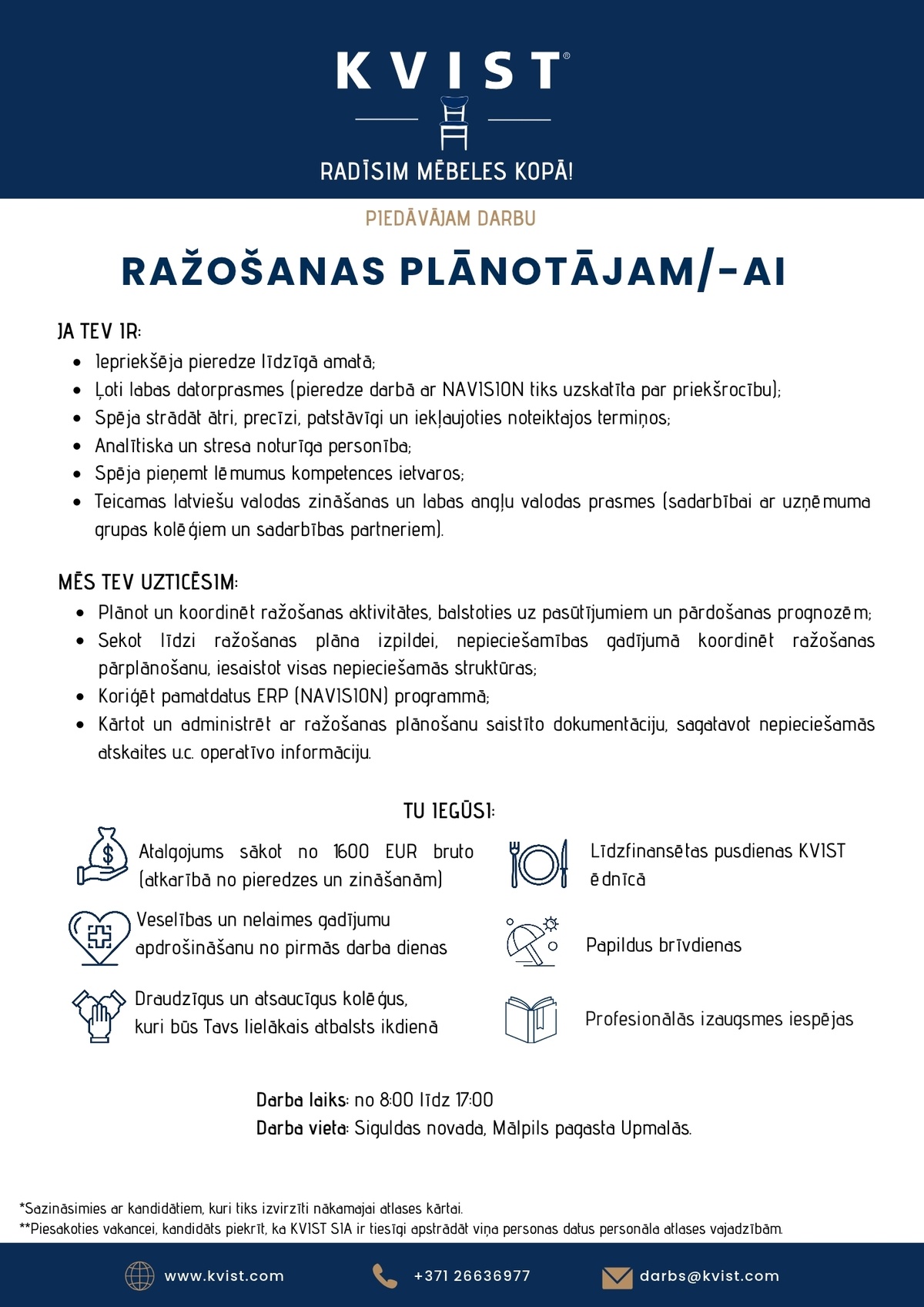 KVIST, SIA Ražošanas plānotājs/-a