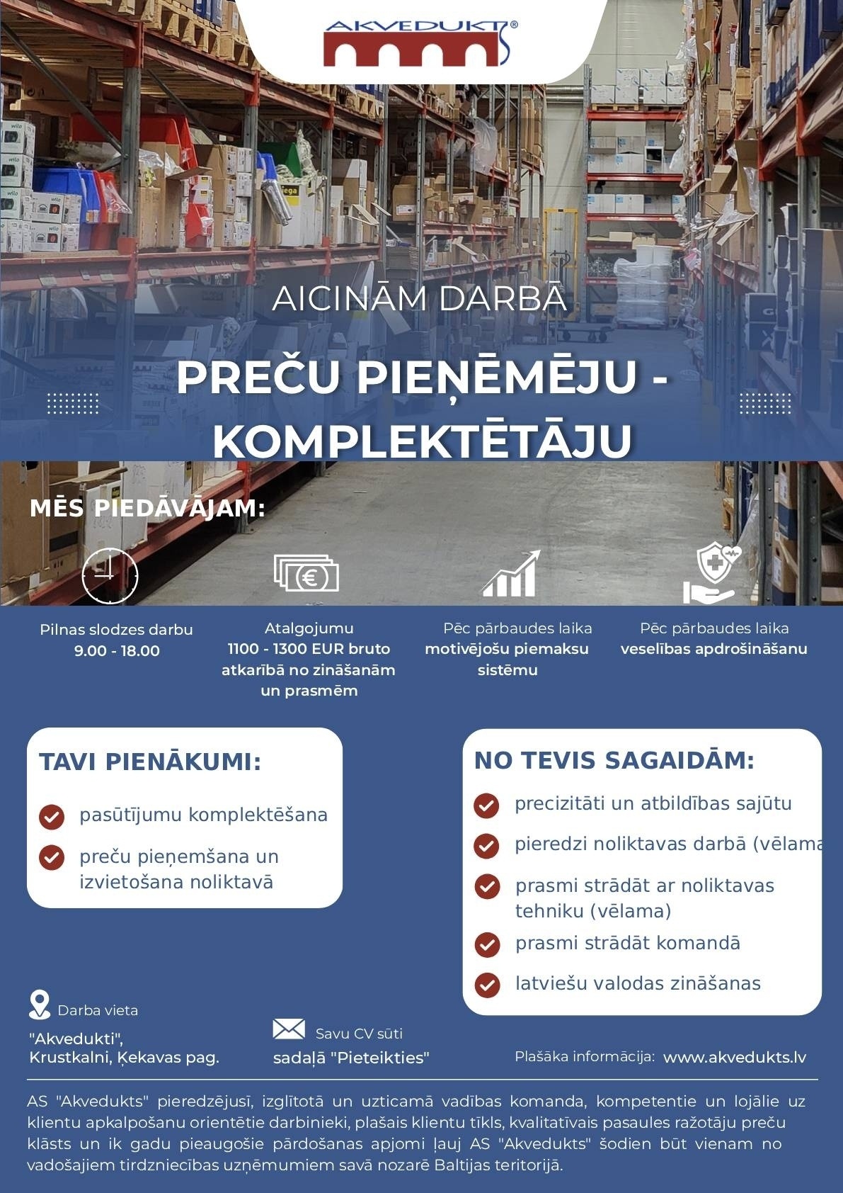 AKVEDUKTS, AS Preču pieņēmējs/-a - komplektētājs/-s