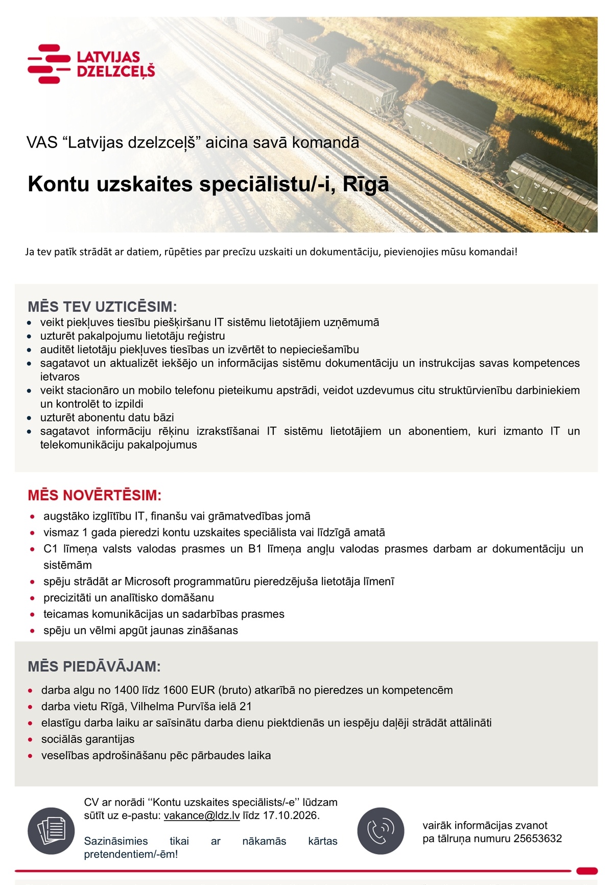 Latvijas dzelzceļš, VAS Kontu uzskaites speciālists/-e