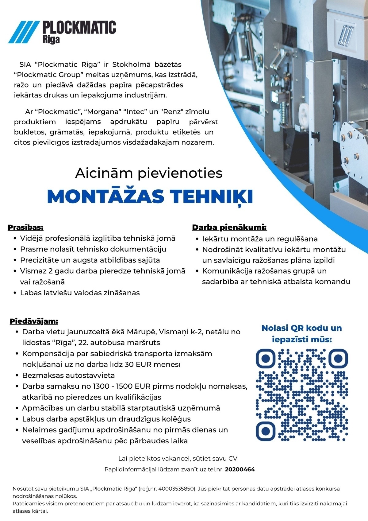 PLOCKMATIC RIGA, SIA Montāžas tehniķis/-e