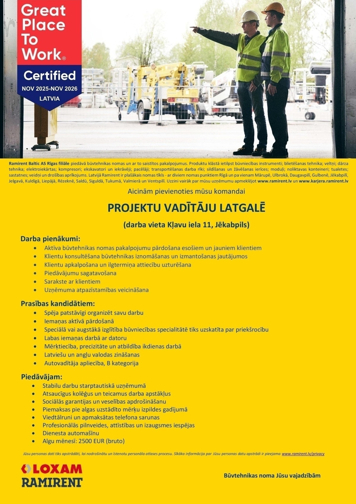 Ramirent Baltic AS Rīgas filiāle, AKF Projektu vadītājs/-a Latgalē
