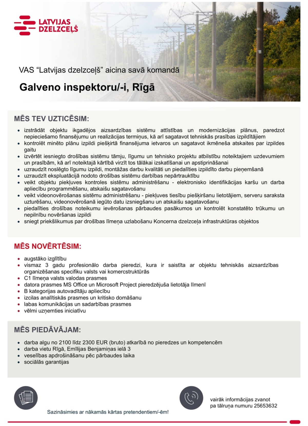 Latvijas dzelzceļš, VAS Galvenais/-ā inspektors/-e