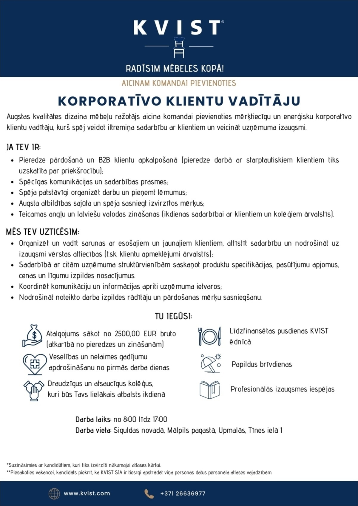 KVIST, SIA Korporatīvo Klientu vadītājs/-a