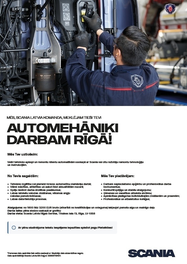 SCANIA LATVIA, SIA Automehāniķis/-e