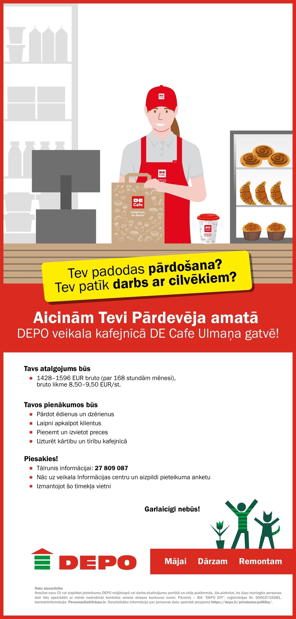 DEPO DIY, SIA Pārdevējs/-a DEPO veikala kafejnīcā "DE Cafe" Ulmaņa gatvē