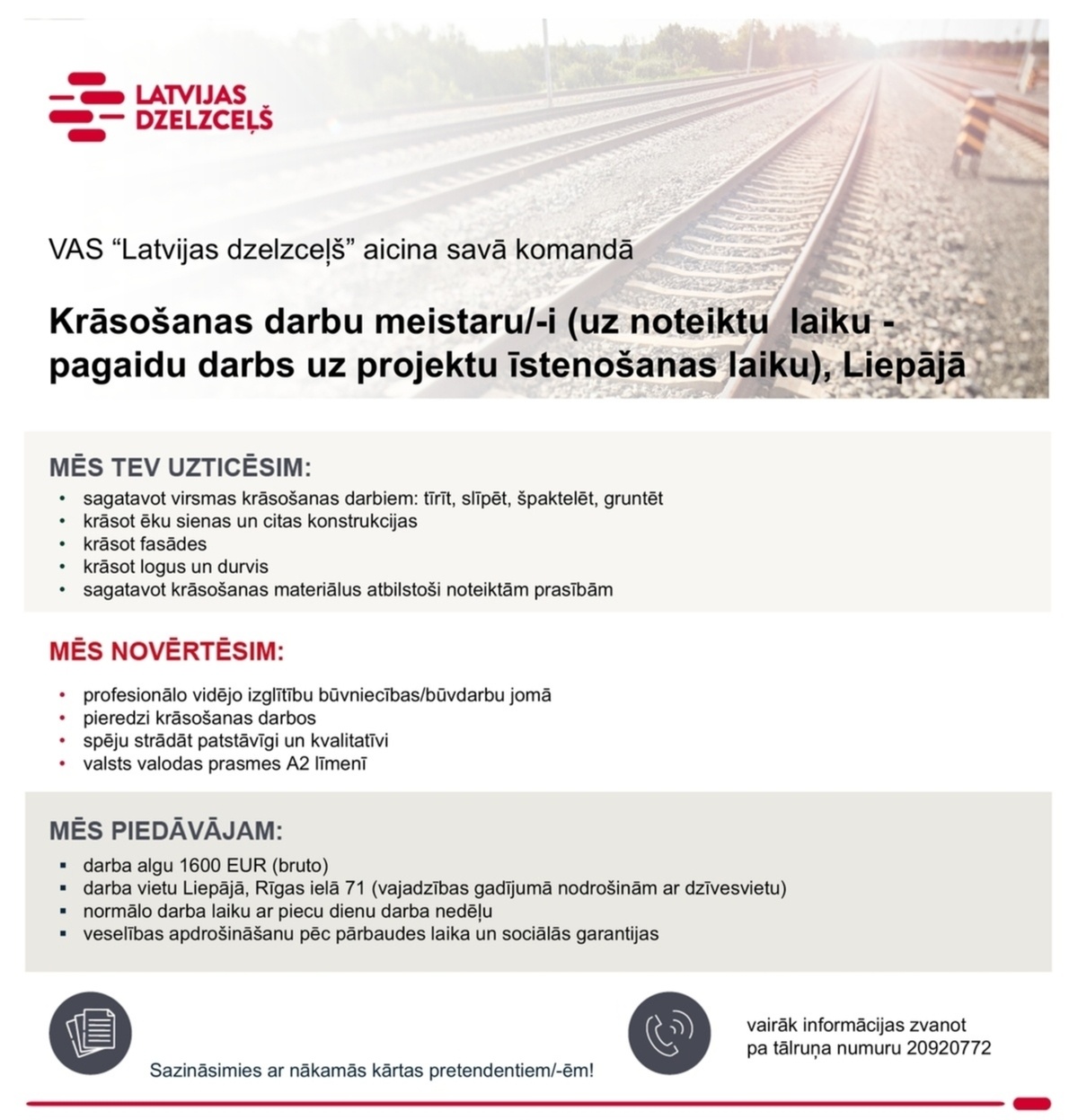 Latvijas dzelzceļš, VAS Krāsošanas darbu meistars/-e