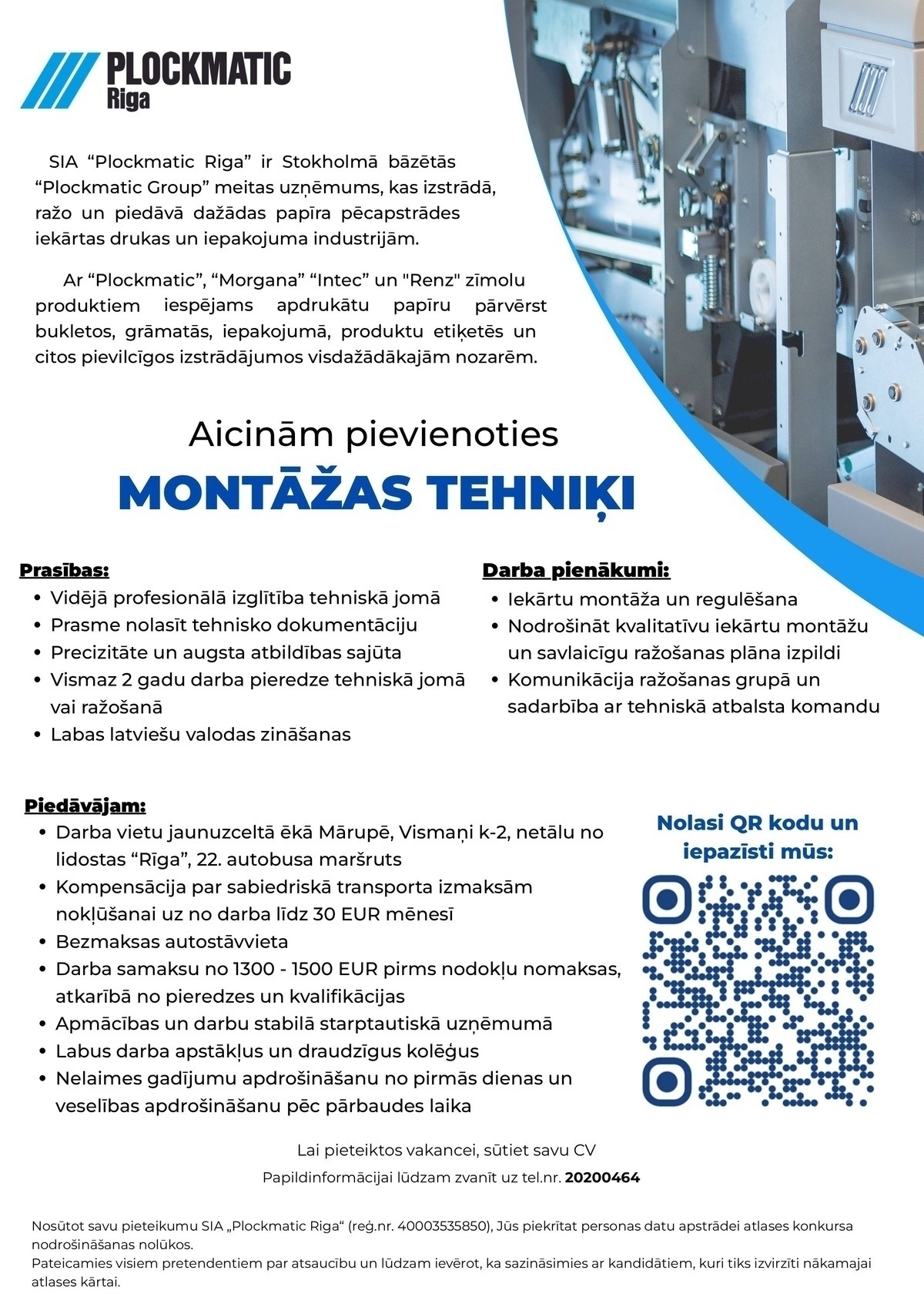 PLOCKMATIC RIGA, SIA Montāžas tehniķis/-e
