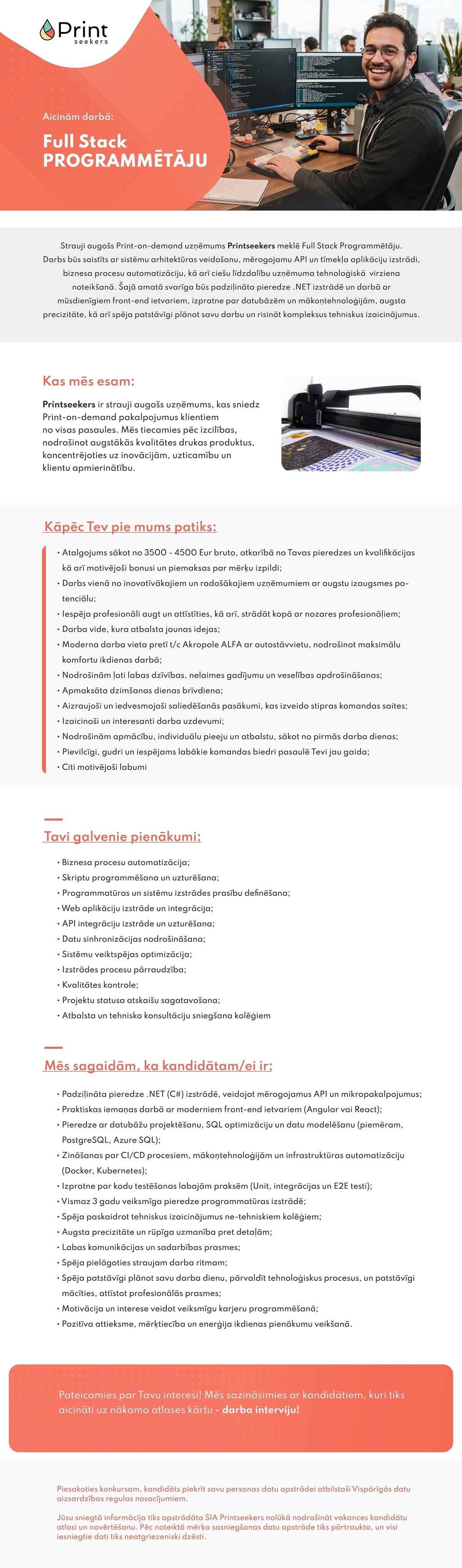 Printseekers, SIA Full Stack Programmētājs/-a