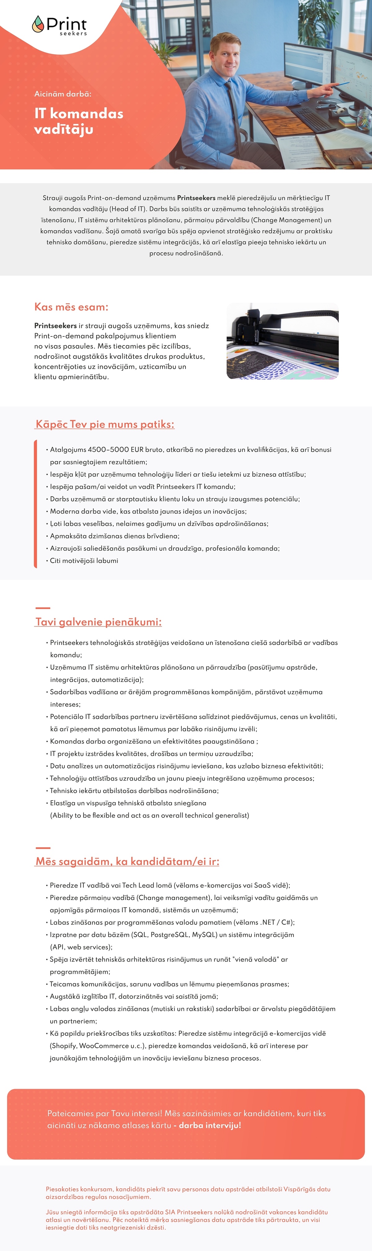 Printseekers, SIA IT komandas vadītājs/-a