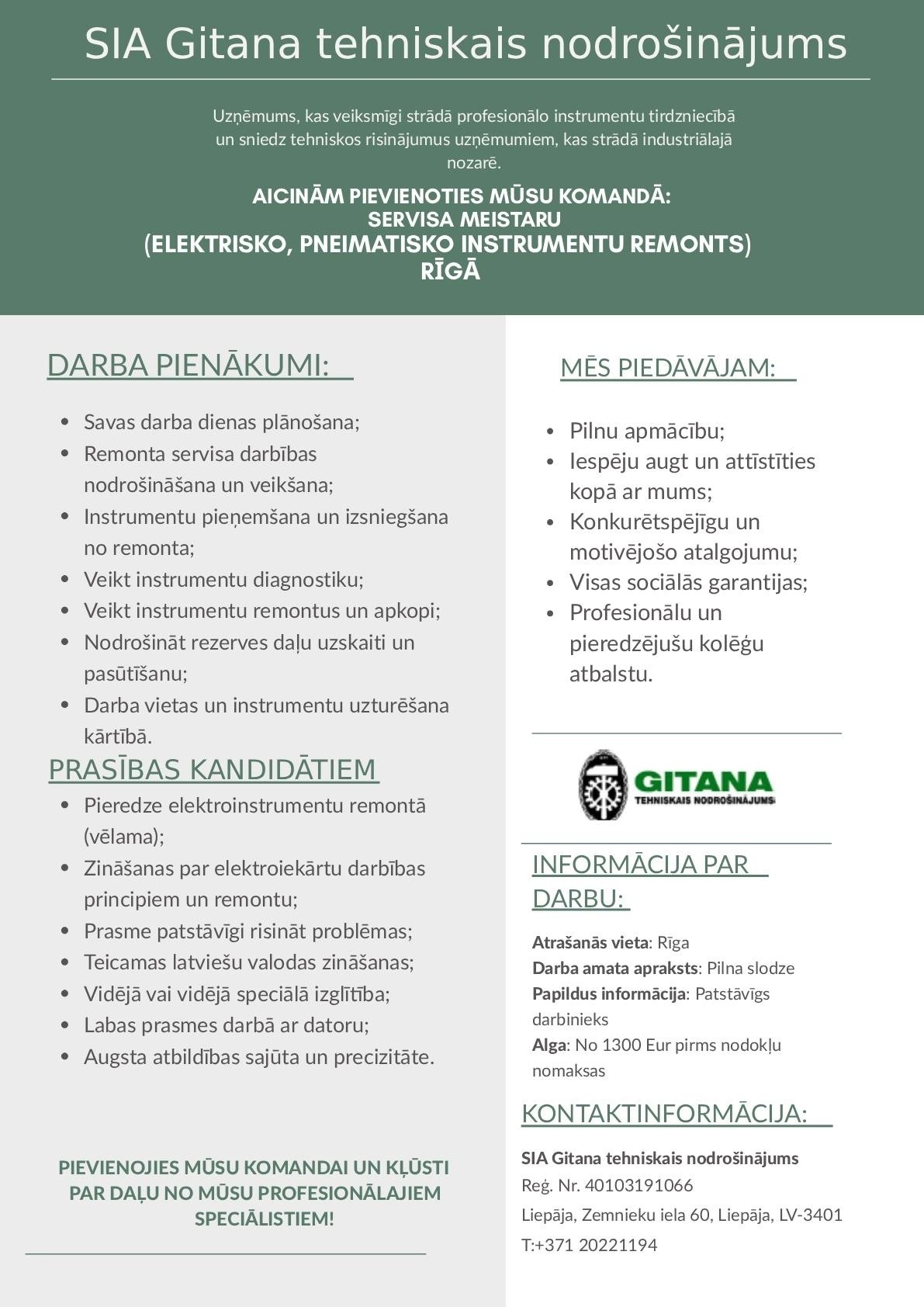 Gitana tehniskais nodrošinājums, SIA Servisa meistars/-e