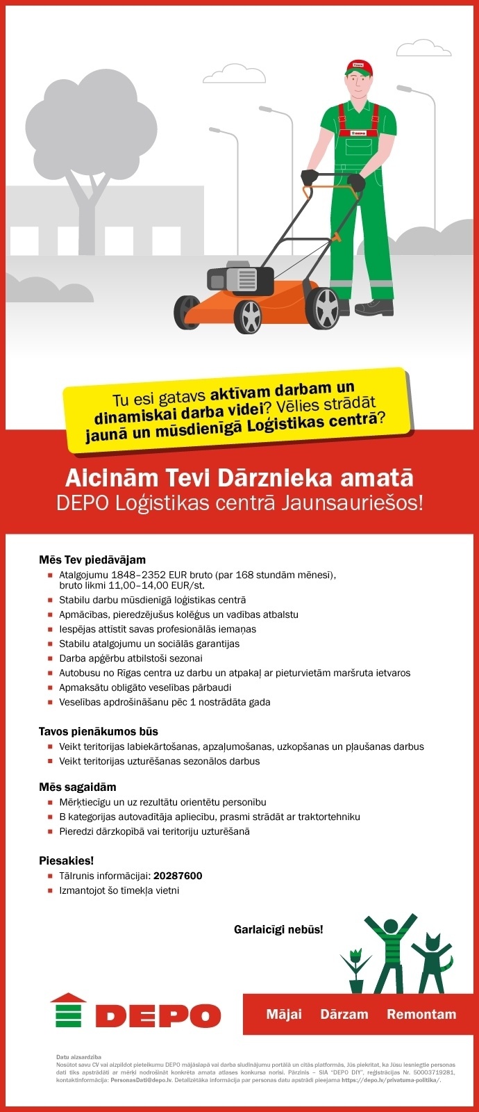DEPO DIY, SIA Dārznieks/-ce Loģistikas centrā Jaunsauriešos