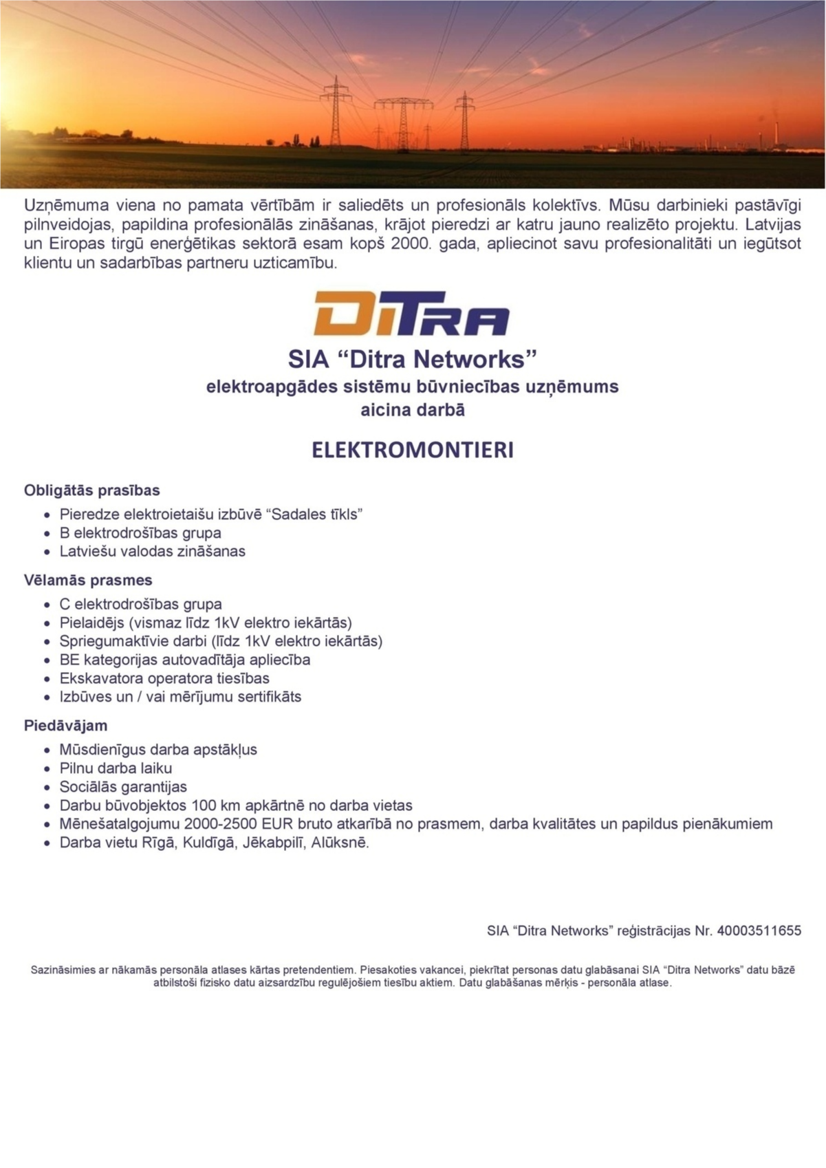 Ditra Networks, SIA Elektromontieris/-e