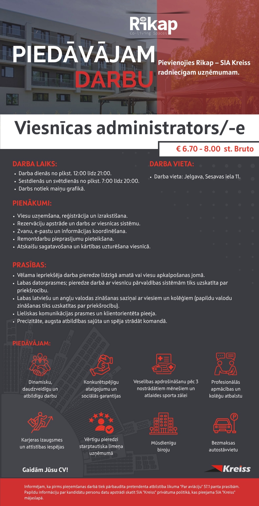 Kreiss, SIA Viesnīcas administrators/-e