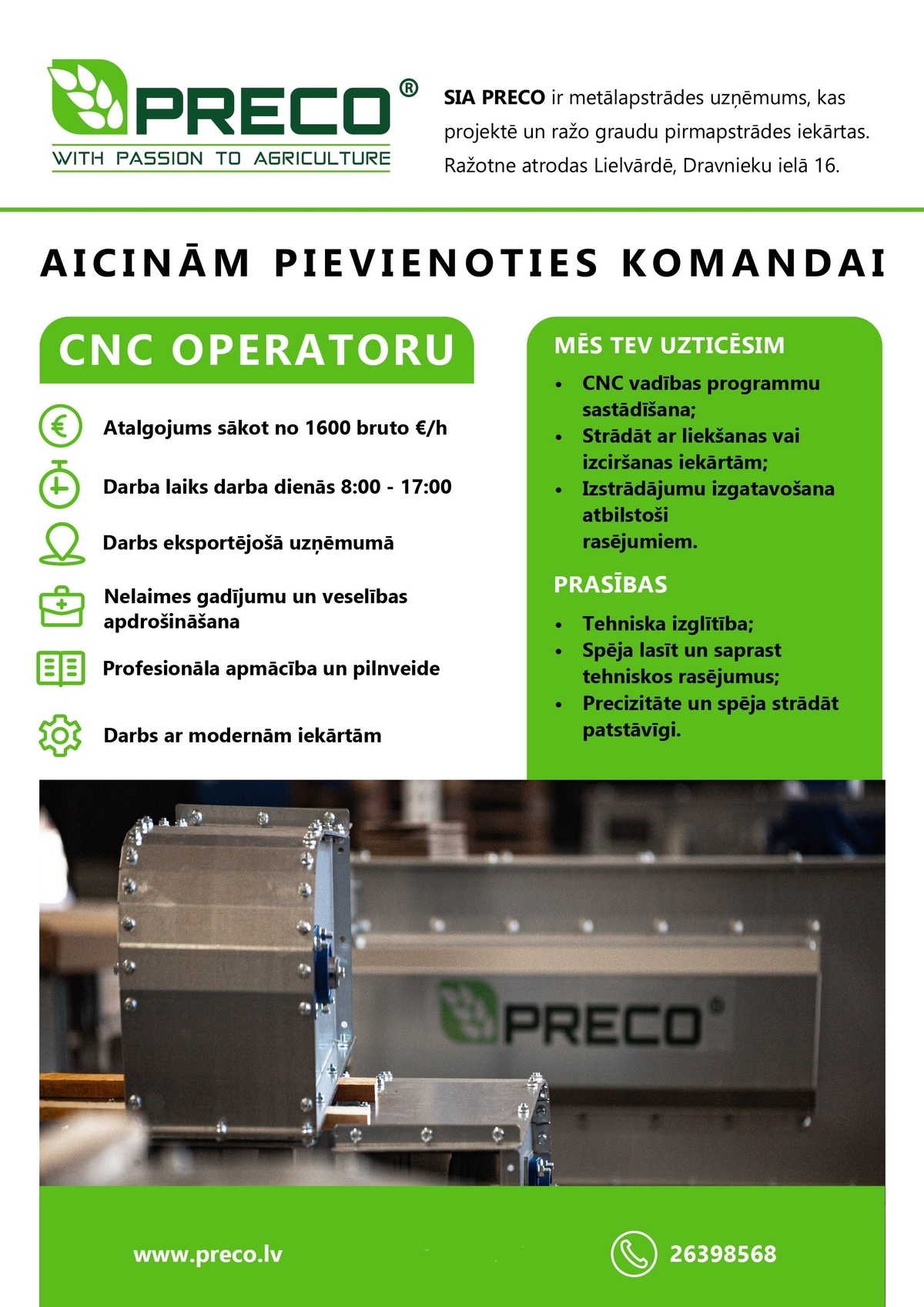 Preco, SIA CNC operators/-e
